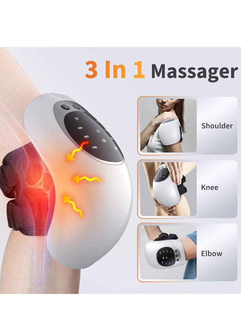 Portable Knee Massager with Heat & Vibration | Smart Hot Compress with LED Screen | Infrared Laser for Kneecap, Elbow, Shoulder | Relieve Joint Pain & Stiffness