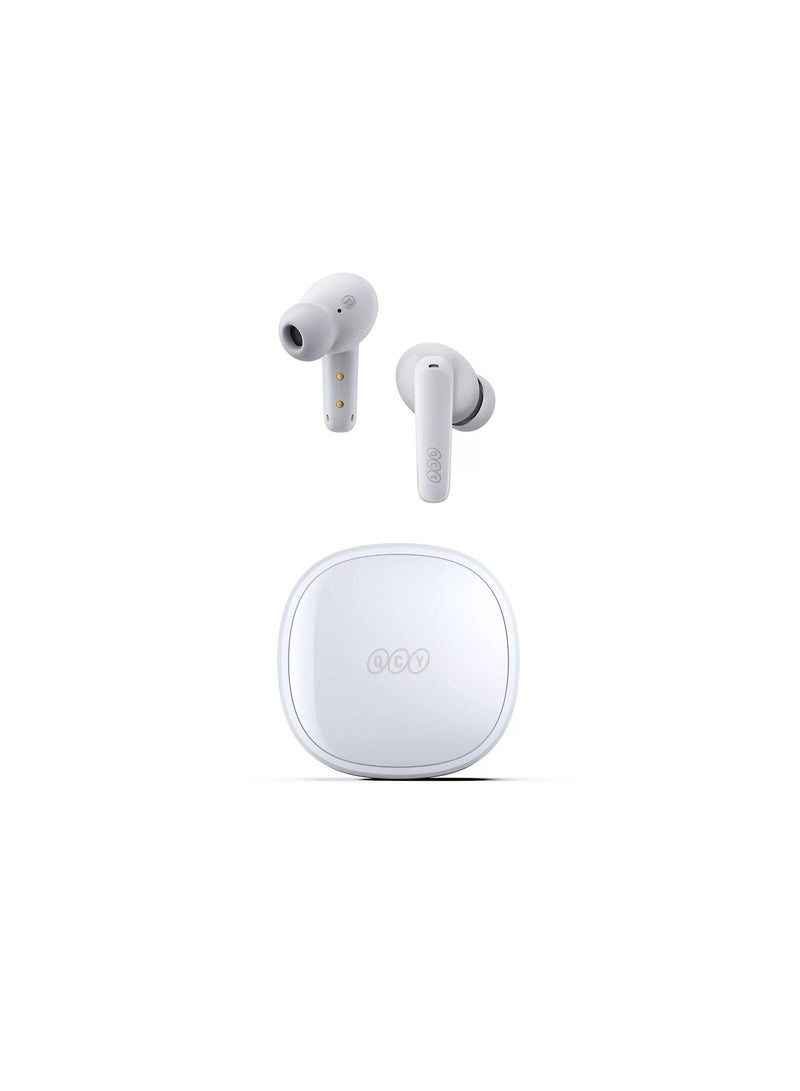 T13 ANC Earbuds Featuring Active Noise Cancellation Adjustable ANC Levels Transparency Mode, and EQ settings Bluetooth 5.3 IPX5 Waterproof - White