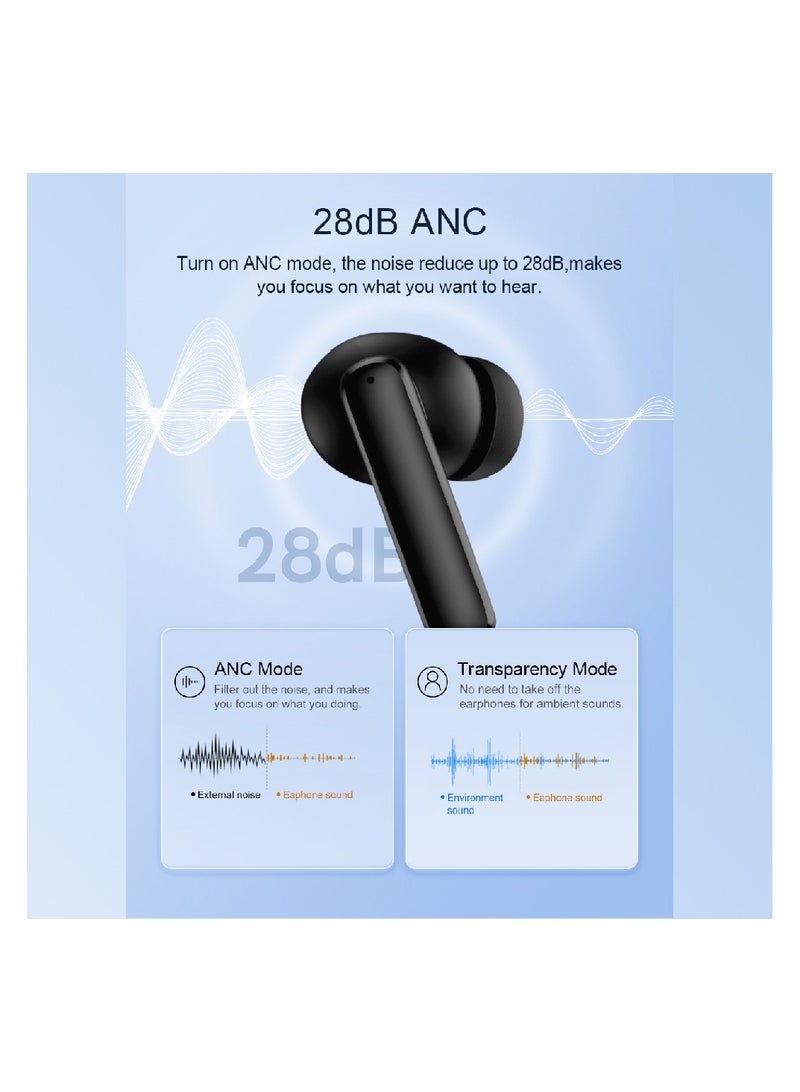 Marvelous Earbuds Featuring Active Noise Cancellation Adjustable ANC Levels Transparency Mode, and EQ settings Bluetooth 5.3 IPX5 Waterproof T13-ANC - White