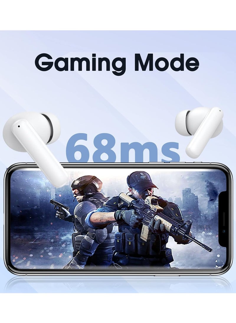 T13 ANC Bluetooth Earphones Active Noise Cancelling Earbuds 4 Mics AI Clear Calls Bluetooth 5.3 Bass Boost True Wireless Earbud Headphones 30H Playtime Ear Buds for iPhone Android White