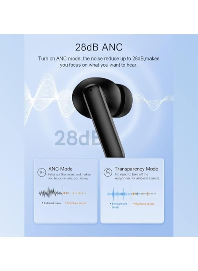 T13 ANC Bluetooth Earphones Active Noise Cancelling Wireless Earbuds Bluetooth 5.3 Stereo Bass in Ear Earphones 4 Mics Clear Calls 30H Playtime 2hr Charge Black