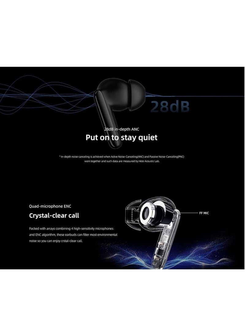 T13 ANC 2 Truly Wireless ANC Earbuds With Noice Cancellation Against 25 km/h of Wind 30 Hours Long Battery Life 5.3 Bluetooth Multipoint & Stable Connection & Sensitive Touch Control - White