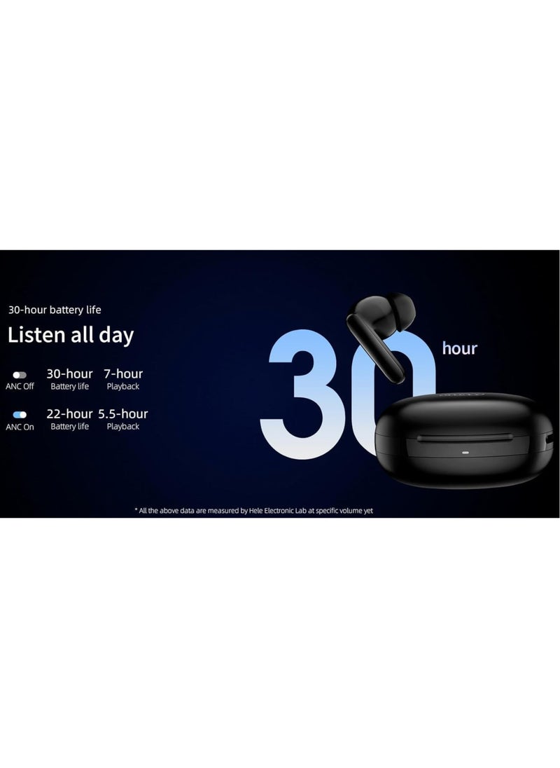 T13 ANC 2 Truly Wireless ANC Earbuds With Noice Cancellation Against 25 km/h of Wind 30 Hours Long Battery Life 5.3 Bluetooth Multipoint & Stable Connection & Sensitive Touch Control - Black