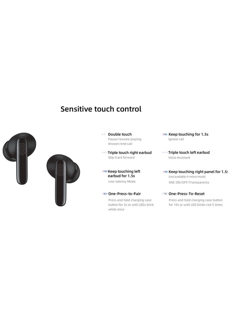 T13 ANC 2 Truly Wireless ANC Earbuds With Noice Cancellation Against 25 km/h of Wind 30 Hours Long Battery Life 5.3 Bluetooth Multipoint & Stable Connection & Sensitive Touch Control - Black