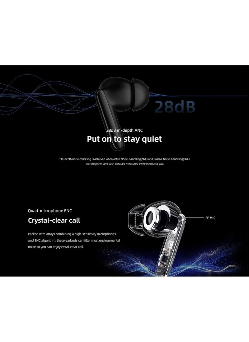 T13 ANC 2 Truly Wireless ANC Earbuds With Noice Cancellation Against 25 km/h of Wind 30 Hours Long Battery Life 5.3 Bluetooth Multipoint & Stable Connection & Sensitive Touch Control - Black