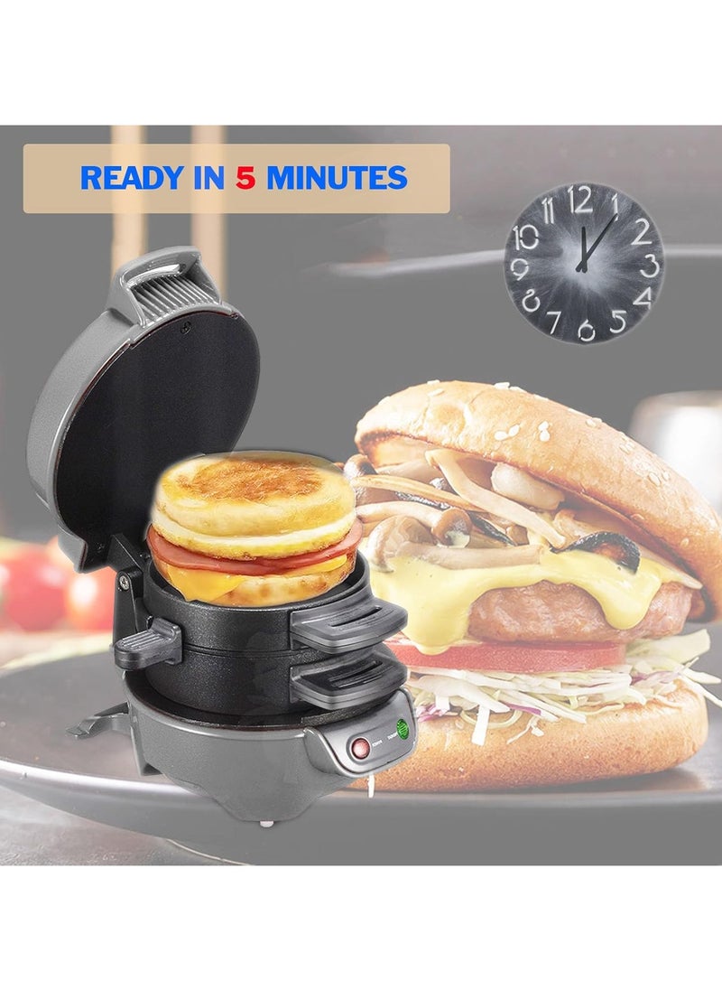 Sandwich Toaster Burger Maker, Panini Press with Egg Rings and Timer, Efficient Non-Stick Heating Plates, for Hamburgers, Waffles Snacks