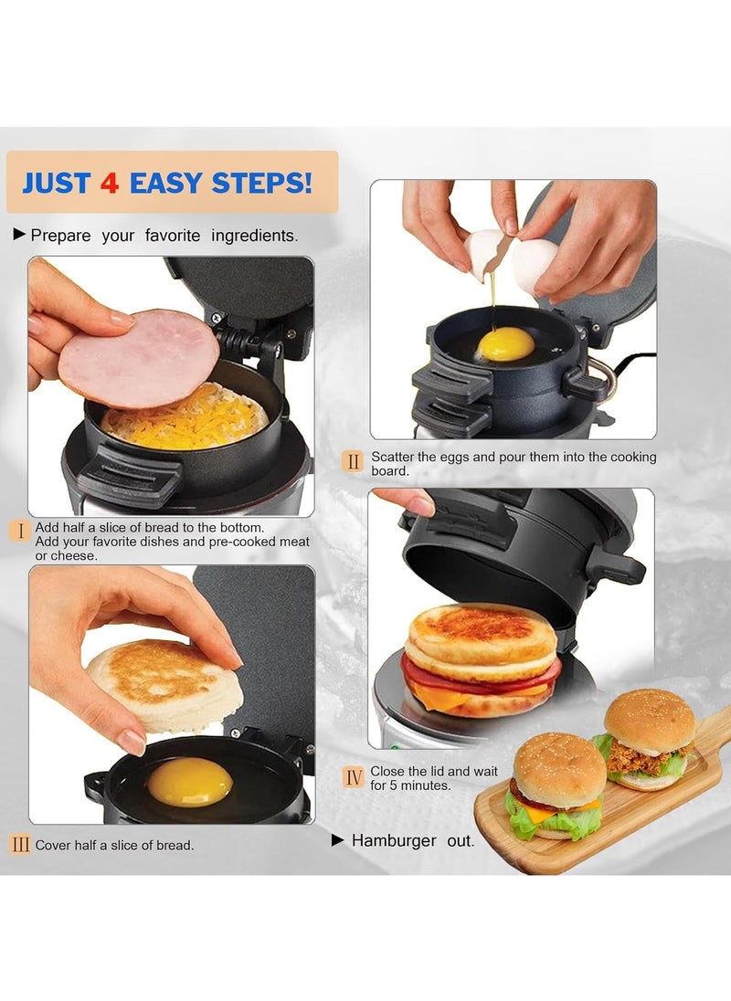 Sandwich Toaster Burger Maker, Panini Press with Egg Rings and Timer, Efficient Non-Stick Heating Plates, for Hamburgers, Waffles Snacks