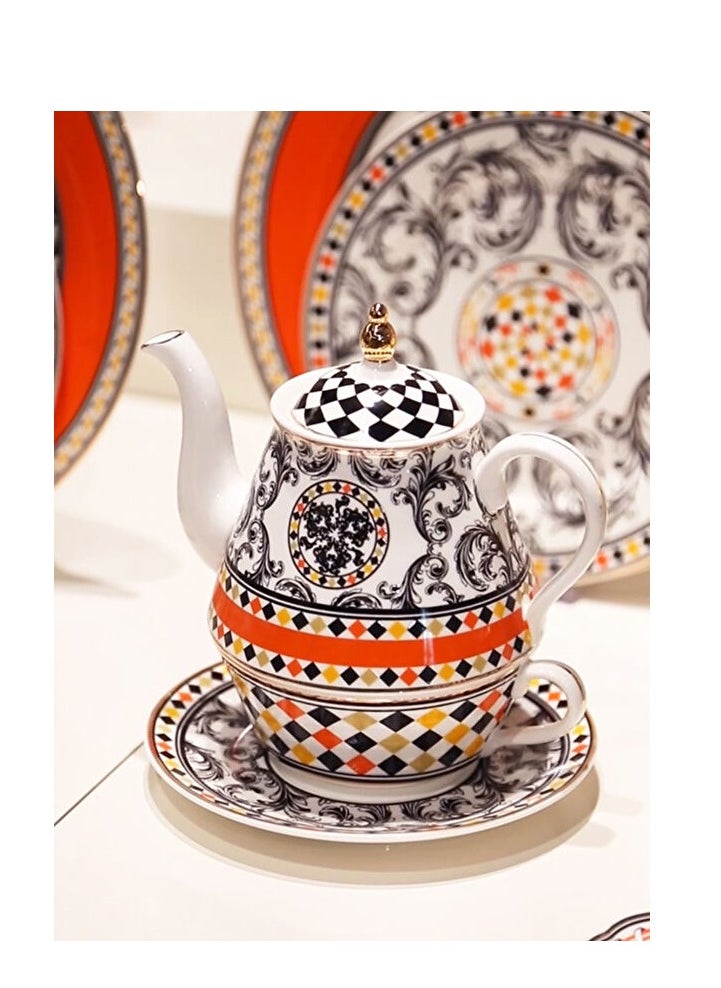 Margery Bone Porcelain Baroque Patterned Single Teapot and Cup Set