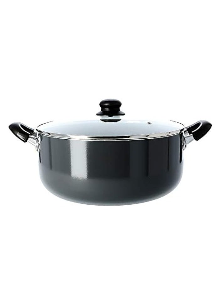 24cm Non-Stick Casserole Stock Pot With Glass Lid Aluminium Cookware Pan Induction Safe Saucepan With Durable Non-Stick Granite Coating Stock Pot With Glass Lid