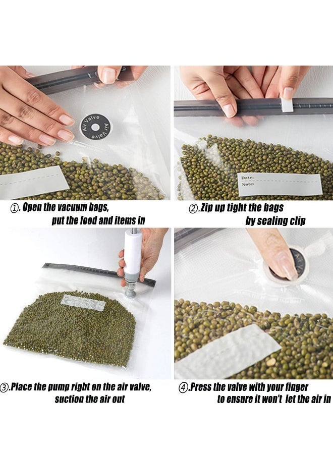 Food Vacuum Compression Bags Airtight Suction Bags Reusable Ziploc Bags with 3 Sizes Vacuum Food Bags 1 Hand Pump 5 Sealing Clips for Food Storage Sous-Vide(21Pieces)