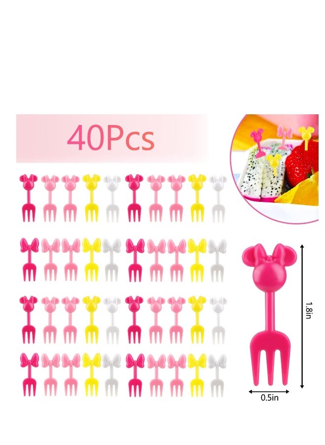 40 Pcs Mouse Head Food Picks for Kids, Cute Bento Forks for Lunch Box Decor Accessories, Fork For Kids, Kids Food Picks For Lunch Box, for Cake Dessert Pastry Party