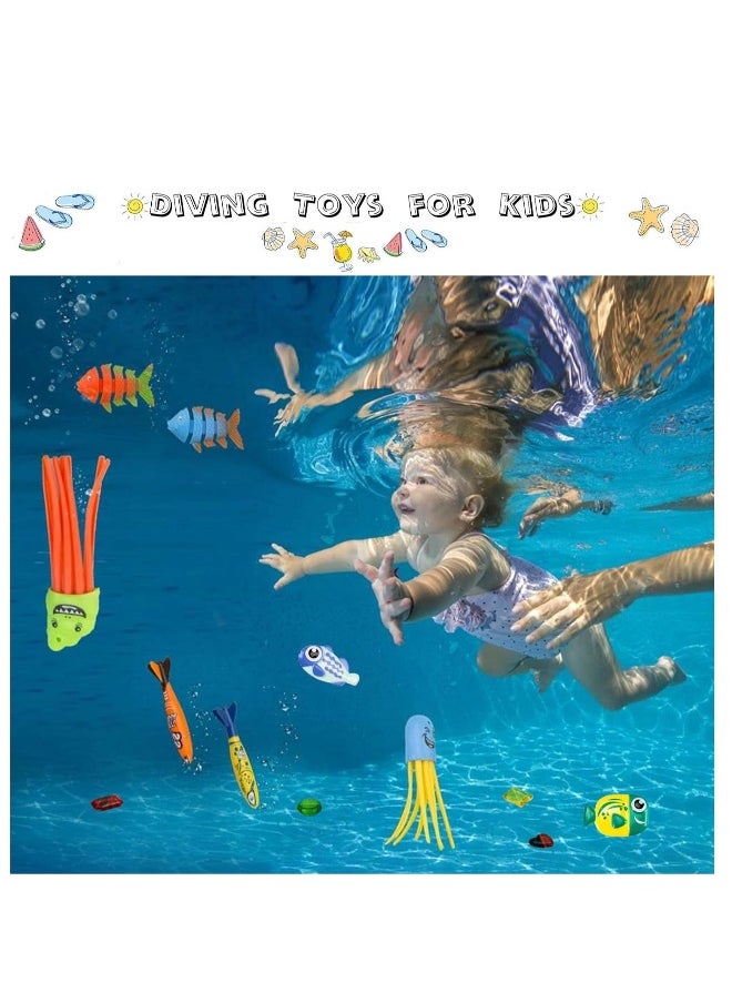 26PCS Diving Toys Underwater Swim Pool Summer Swimming Dive Toy Sets Water Rings Sticks Octopus Torpedo Bandits Fish Balls for Kids Swim Birthday Party Favors