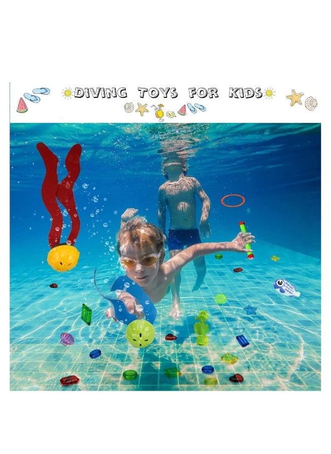 26PCS Diving Toys Underwater Swim Pool Summer Swimming Dive Toy Sets Water Rings Sticks Octopus Torpedo Bandits Fish Balls for Kids Swim Birthday Party Favors