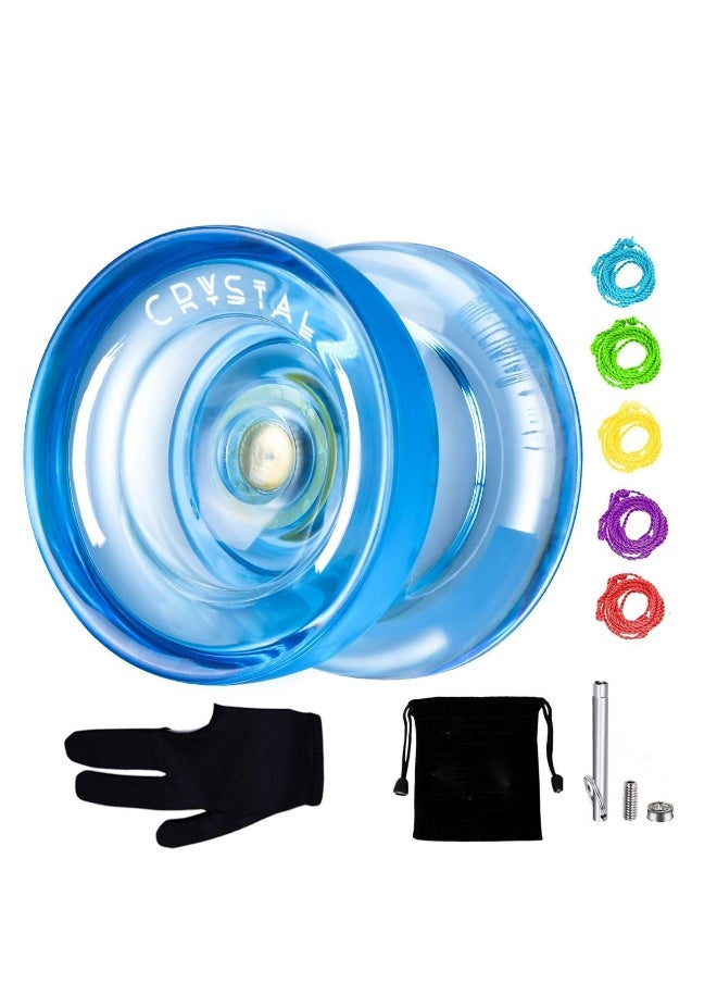 K2 Crystal Responsive Yoyo, Professional Dual Function Yoyo Replacement Unresponsive Bearing for Intermediate with Bearing Remover, Bag, 5 Yoyo Strings (Blue)