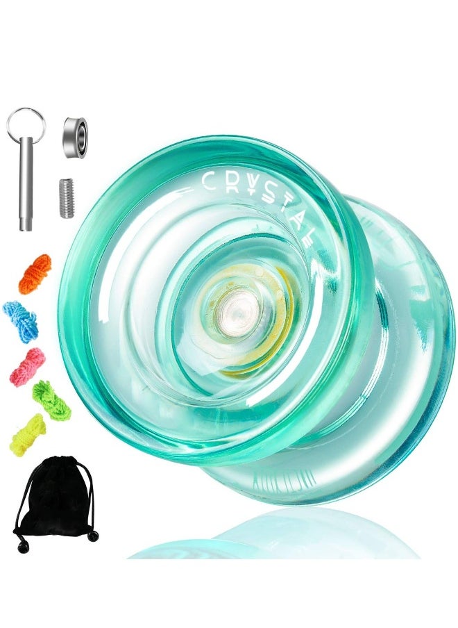 K2 Crystal Responsive Yoyo, Professional Dual Function Yoyo Replacement Unresponsive Bearing for Intermediate with Bearing Remover, Bag, 5 Yoyo Strings (Green)