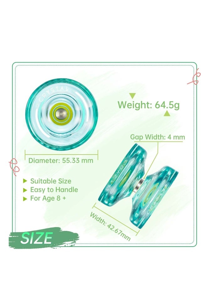 K2 Crystal Responsive Yoyo, Professional Dual Function Yoyo Replacement Unresponsive Bearing for Intermediate with Bearing Remover, Bag, 5 Yoyo Strings (Green)