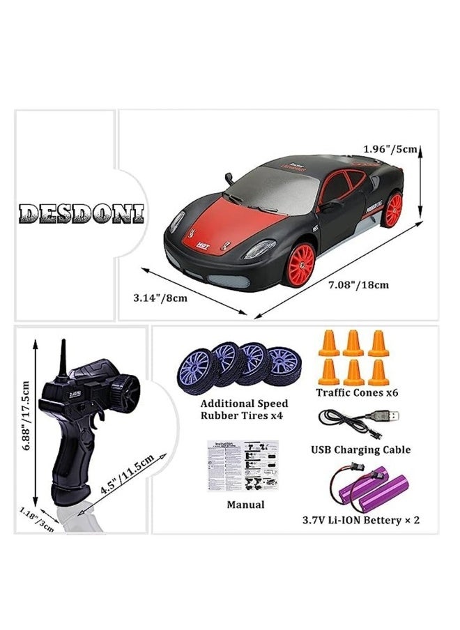 Remote Control Car RC Drift Car 4WD High Speed RC Cars Vehicle with LED Lights Batteries and Drifting Tires Racing Sport Toy Cars for Adults Boys Girls Kids Gift