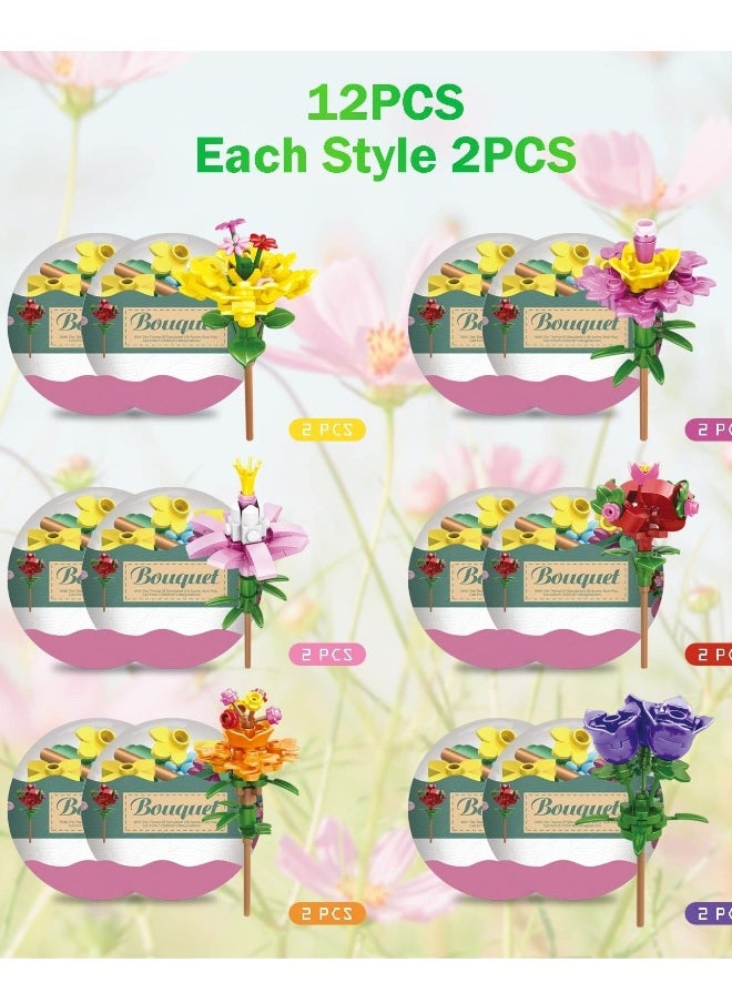 Flowers Basket Stuffers Building Blocks Create a Stunning Bouquet with 314 Building Blocks Gifts for Girls Women 12 Packs Beautiful Bouquet Model Set with Toys Inside