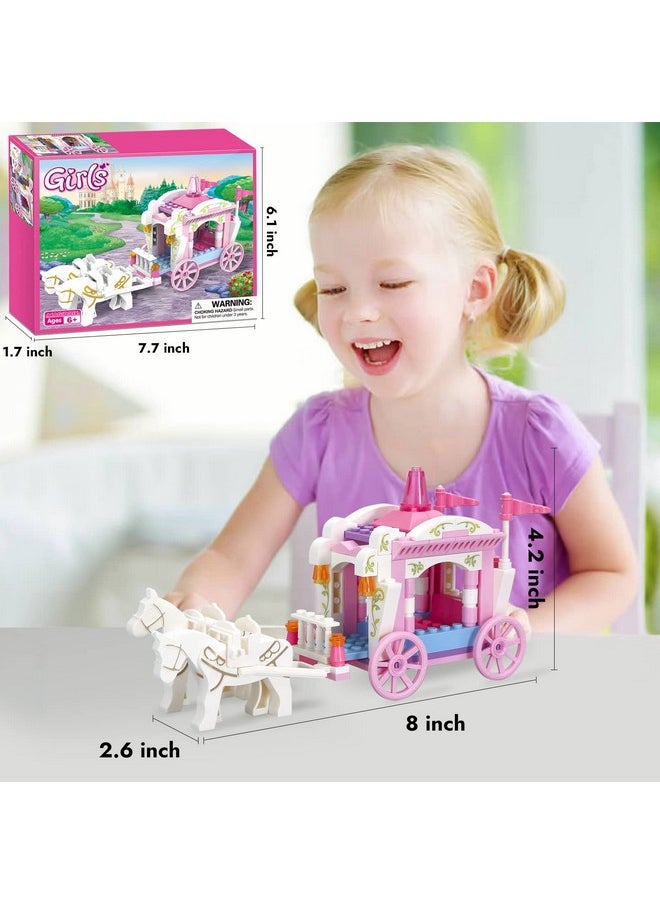 Girls Princess Carriage Building Sets Pink Royal Carriage Ride For Princess Building Blocks Creative Fairy Buildable Toys For Kids Age 6-12 And Up, 98 Pieces