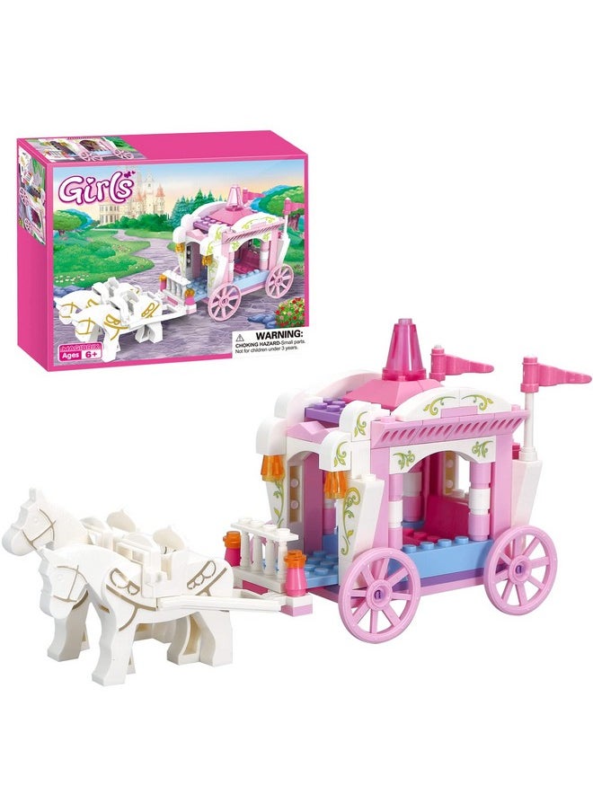 Girls Princess Carriage Building Sets Pink Royal Carriage Ride For Princess Building Blocks Creative Fairy Buildable Toys For Kids Age 6-12 And Up, 98 Pieces