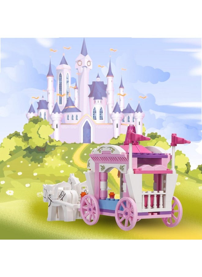 Girls Princess Carriage Building Sets Pink Royal Carriage Ride For Princess Building Blocks Creative Fairy Buildable Toys For Kids Age 6-12 And Up, 98 Pieces