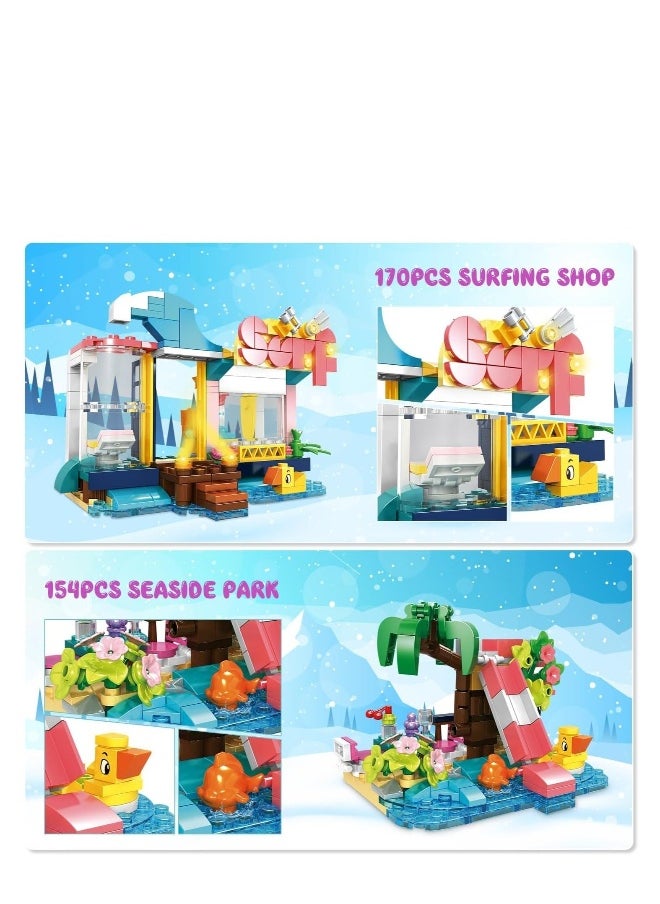 Friends Beach House Building Set, 4 in 1 Building Blocks Toys for Girls, 617pcs Beach House 4 Models Dream Girls Building Bricks Set Toys for Kids for Kids Girls Age 6 7 8 9 10 11 12