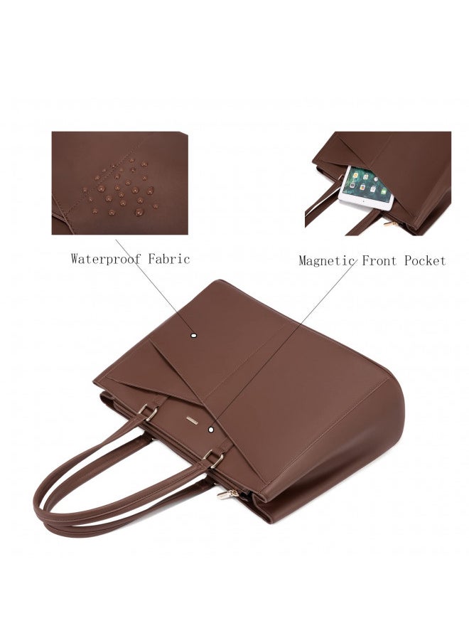 LOVEVOOK Laptop Bag for Women 15.6 Inch Tote Bags Waterproof Leather Briefcase Computer Women Business Office Work Bag,Dark Brown