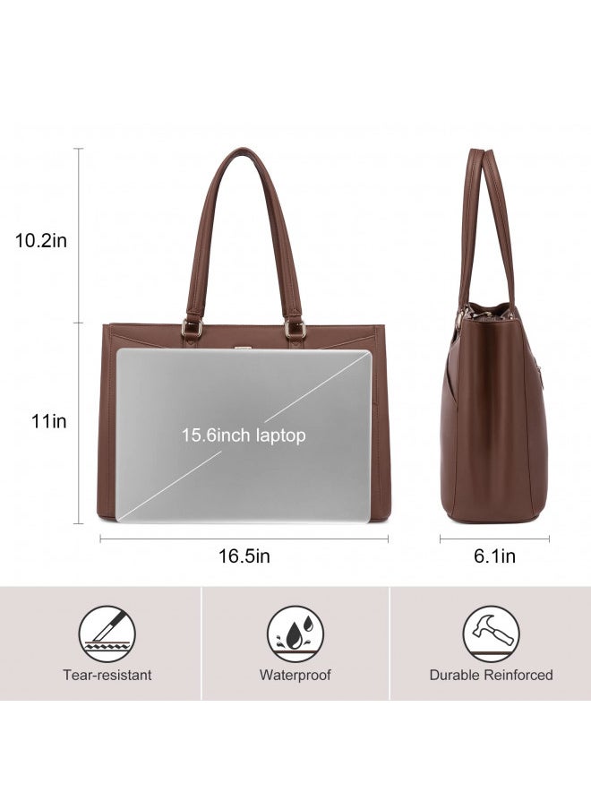 LOVEVOOK Laptop Bag for Women 15.6 Inch Tote Bags Waterproof Leather Briefcase Computer Women Business Office Work Bag,Dark Brown
