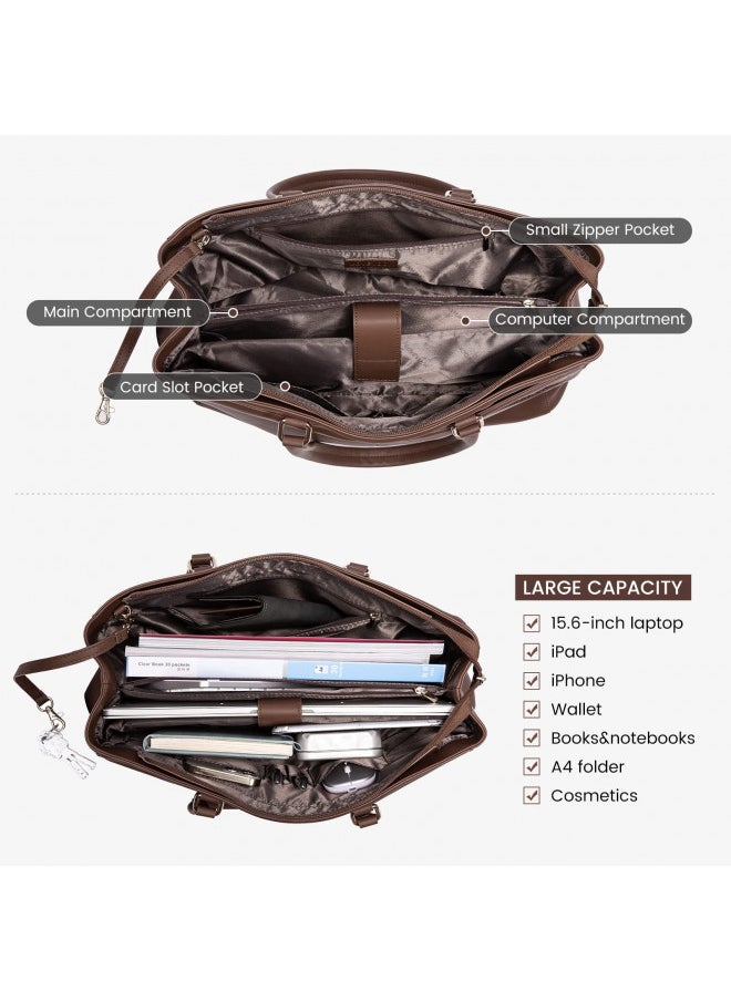 LOVEVOOK Laptop Bag for Women 15.6 Inch Tote Bags Waterproof Leather Briefcase Computer Women Business Office Work Bag,Dark Brown