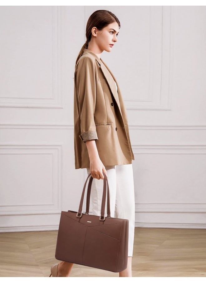 LOVEVOOK Laptop Bag for Women 15.6 Inch Tote Bags Waterproof Leather Briefcase Computer Women Business Office Work Bag,Dark Brown