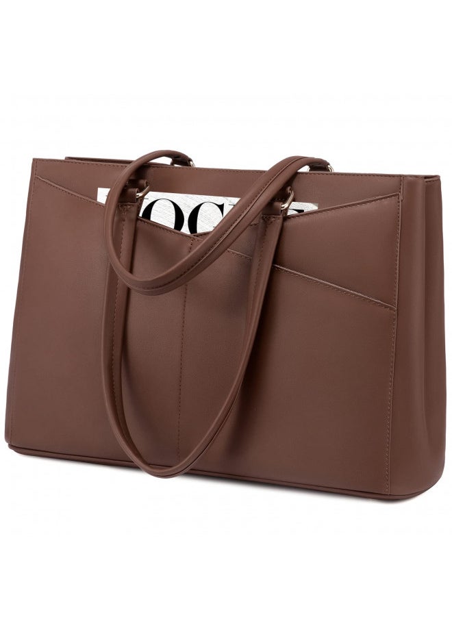 LOVEVOOK Laptop Bag for Women 15.6 Inch Tote Bags Waterproof Leather Briefcase Computer Women Business Office Work Bag,Dark Brown
