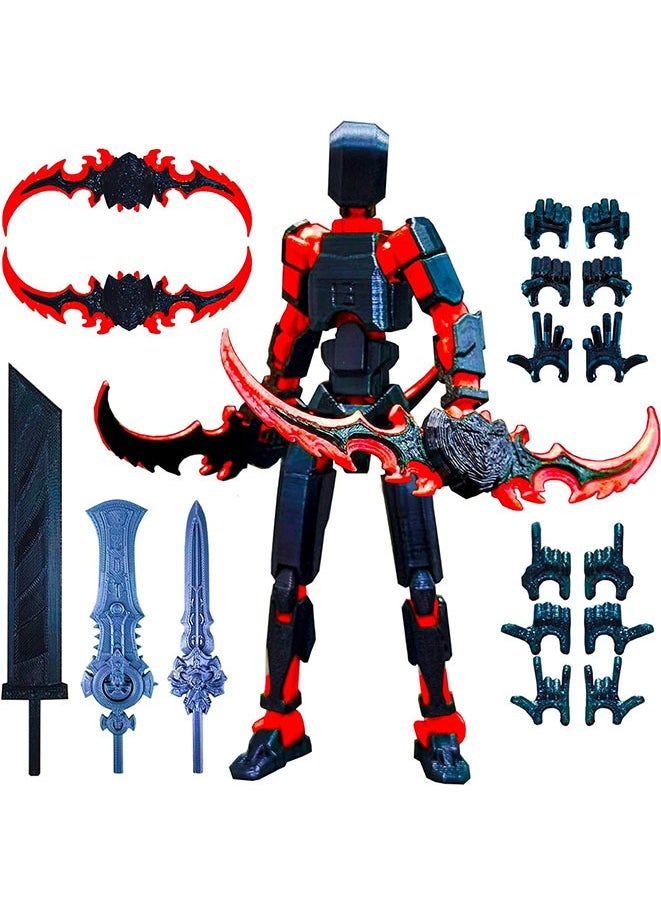 T13 (Assembly Completed) 3D Printed Action Figure,Dummy 13 Robot Action Figure, T13 Collectible Action Figure Articulated, for Collectors Desktop Decorations,(Black Red)