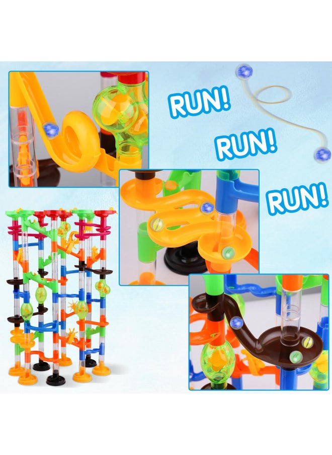 Gifts2U Marble Run Toy,168Pcs Educational Construction Maze Block Toy Set, STEM Learning Building Block Toy for Kids and Parent-Child Game(136 Translucent Plastic Pieces + 32 Glass Marbles)