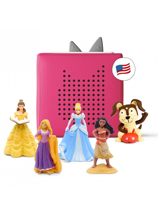 Toniebox Audio Player Starter Set with Cinderella, Belle, Moana, Tangled, and Playtime Puppy - Listen, Learn, and Play with One Huggable Little Box - Pink