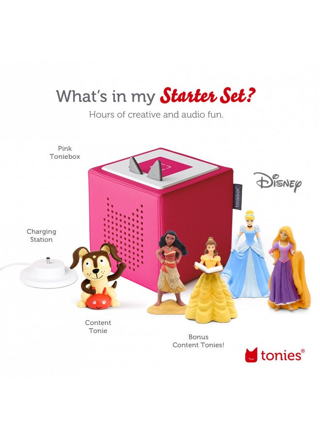 Toniebox Audio Player Starter Set with Cinderella, Belle, Moana, Tangled, and Playtime Puppy - Listen, Learn, and Play with One Huggable Little Box - Pink