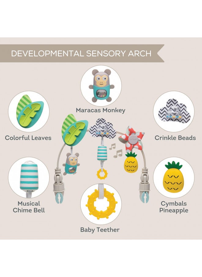 Taf Toys Tropical Orchestra Arch | Ideal for Infant & Toddlers, Fits Stroller & Pram, Activity Arch with Fascinating Toys, Stimulates Babys Senses and Motor Skills Development, Easier Outdoors