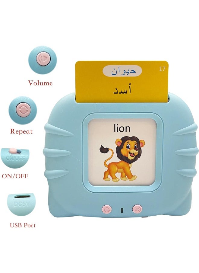 Arabic English Educational Learning Toys for 2-6 Year Old Kids, Listen and Learn Literacy Audible Flash Cards for Kid, Arabic Learning Toys for Toddlers, 112 Pieces Talking Audio Flashcards with Sound Effects Contains 224 Sight Words