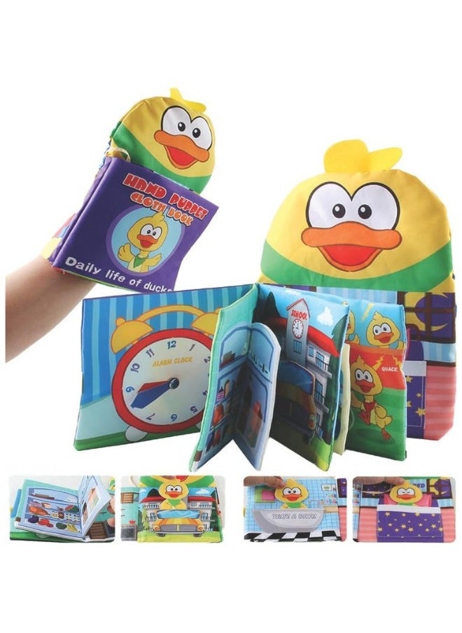 Baby Books, Soft Book Duck Cloth Hand Puppet Sensory Books, Interactive Books Early Learning, Newborn Essentials Infant Gifts for Baby Boys Girls 3-12 Months