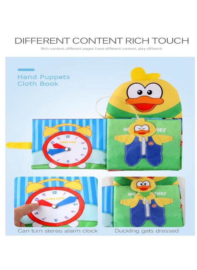 Baby Books, Soft Book Duck Cloth Hand Puppet Sensory Books, Interactive Books Early Learning, Newborn Essentials Infant Gifts for Baby Boys Girls 3-12 Months