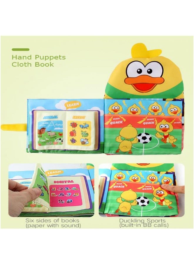 Baby Books, Soft Book Duck Cloth Hand Puppet Sensory Books, Interactive Books Early Learning, Newborn Essentials Infant Gifts for Baby Boys Girls 3-12 Months