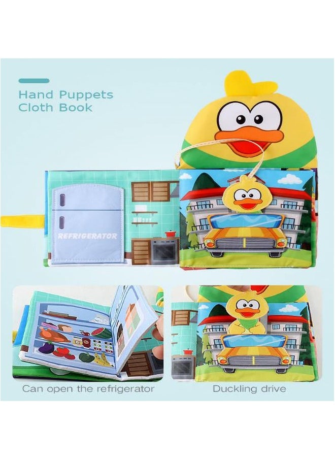 Baby Books, Soft Book Duck Cloth Hand Puppet Sensory Books, Interactive Books Early Learning, Newborn Essentials Infant Gifts for Baby Boys Girls 3-12 Months