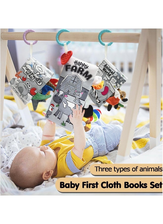 3 Pcs Baby Books, High Contrast Baby for Newborn Crinkle Books for Babies Touch and Feel Cloth Books Infant Sensory Stroller, for Baby Boys Girls 3-12 Months