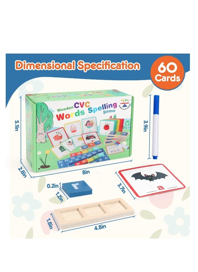 Building Block Toy, Wooden Reading Letters CVC Word Spelling Games, Montessori Educational Toy, Homeschool Classroom Phonic Games, Suitable for 3 4 5 Years Old Kids