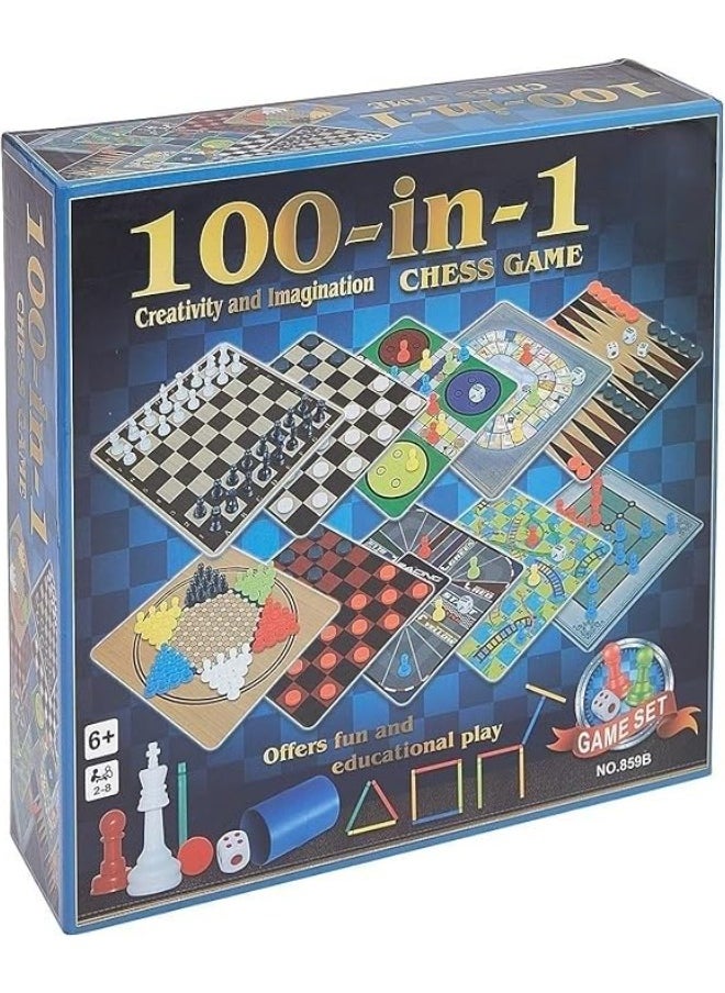 100 in 1 Classic Games Compendium of Classic Family Board Games Includes Chess, Draughts, Ludo Snake and Ladders, Fun & Educational Board & Card Games