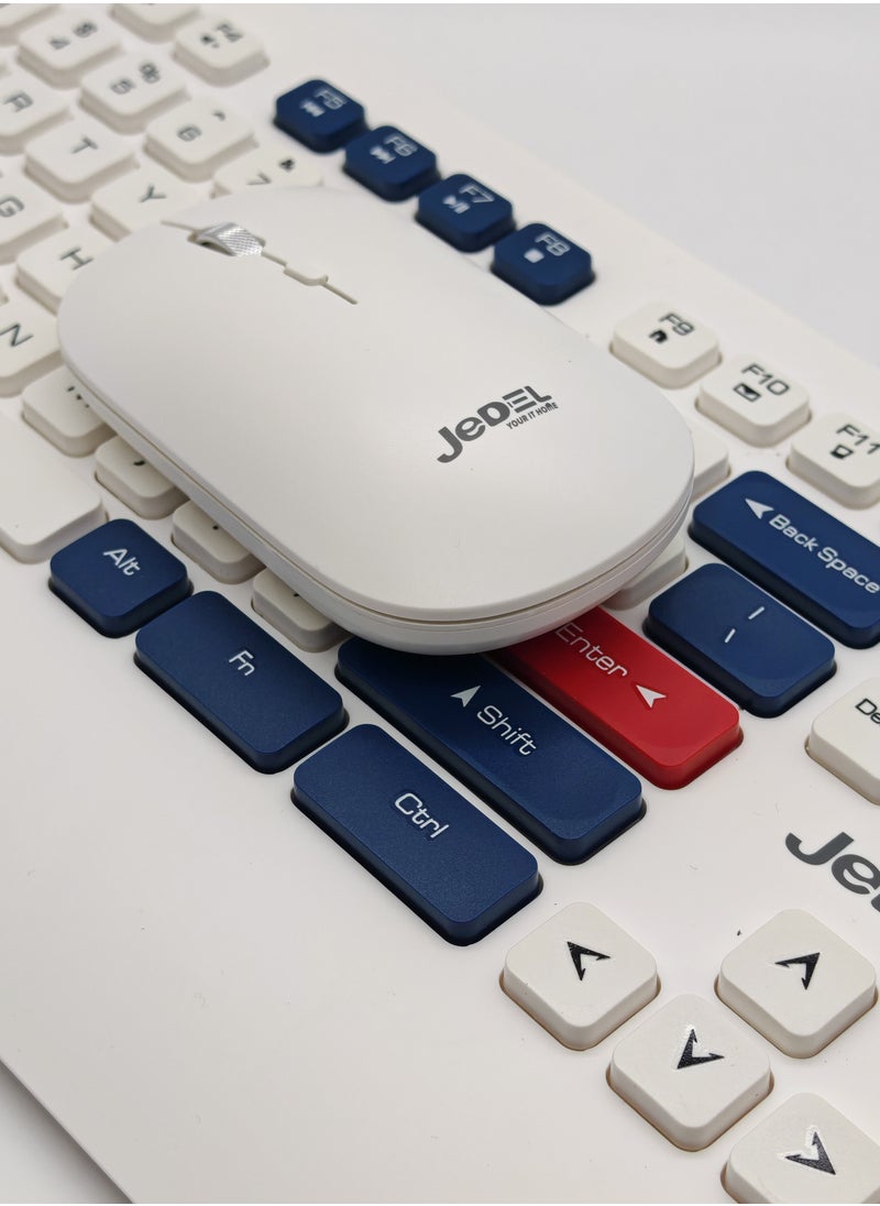 WS671 Wireless Bluetooth Office Mouse and Keyboard Set for PC, Tablet, Cell Phone White Blue