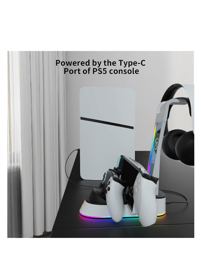 Charging Dock for Playstation Portal Remote Player and PS5/PS5 Edge Controller with Headset Holder, RGB Light, Portable Charging Stand Compatible with PS Portal Remote Player