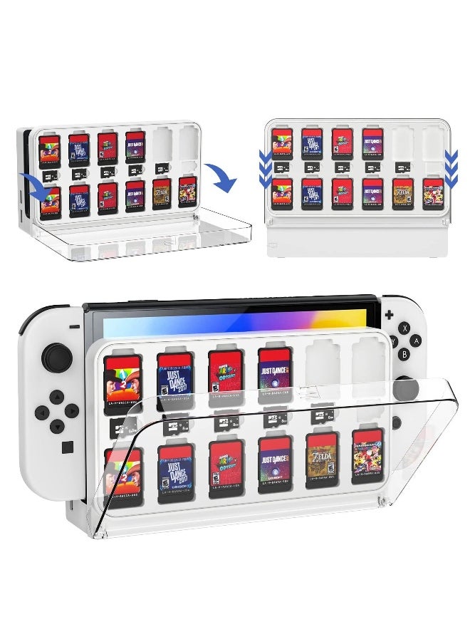 Game Card Case Base Compatible for Nintendo Switch OLED, Clear Game Card Storage Case Mount for Nintendo Switch OLED With 12 Game Card Slots and 6 Micro SD Card Slots