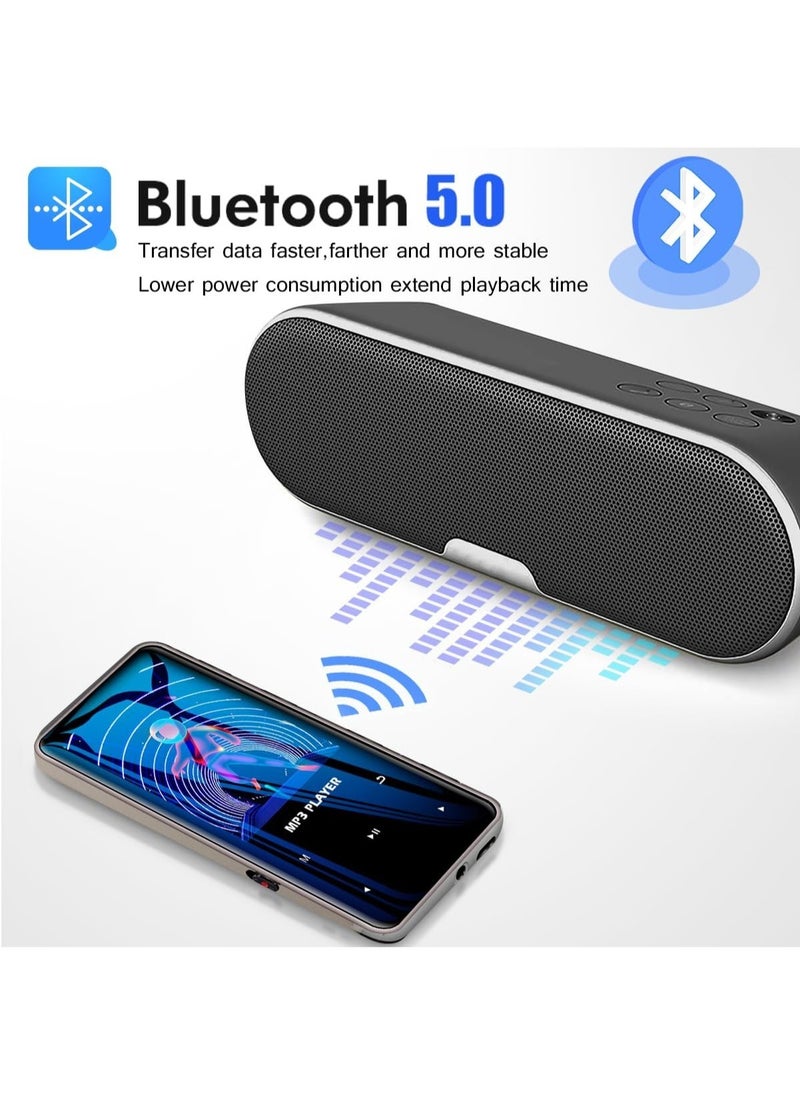 96GB Mp3 Player with Bluetooth 5.0 Music Player Voice Recorder Portable Digital Lossless Music MP3 MP4 Player for Kids with FM Radio HD Speaker for Sports Running Super Light Metal Shell Touch Buttons