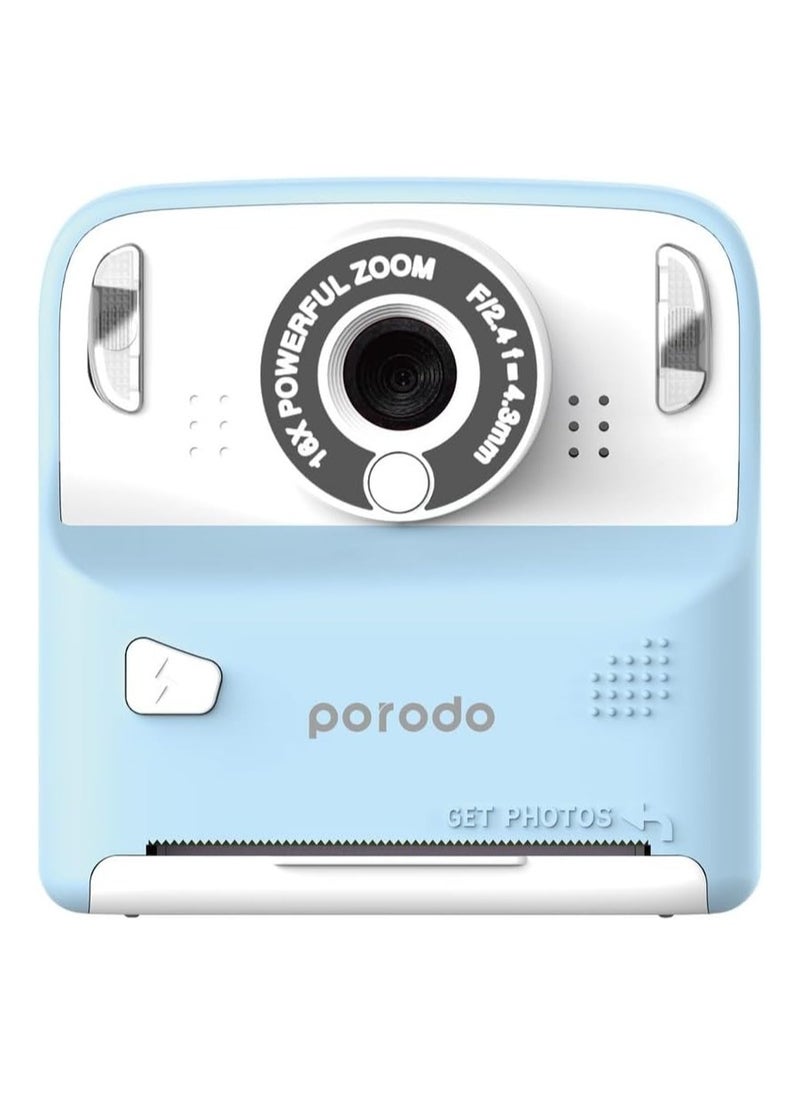 Porodo Lifestyle Kids Print Camera 1000mAh - Blue, Lightweight, Easy to Use, 100g, 10x5x3 cm, High Quality, Brand New