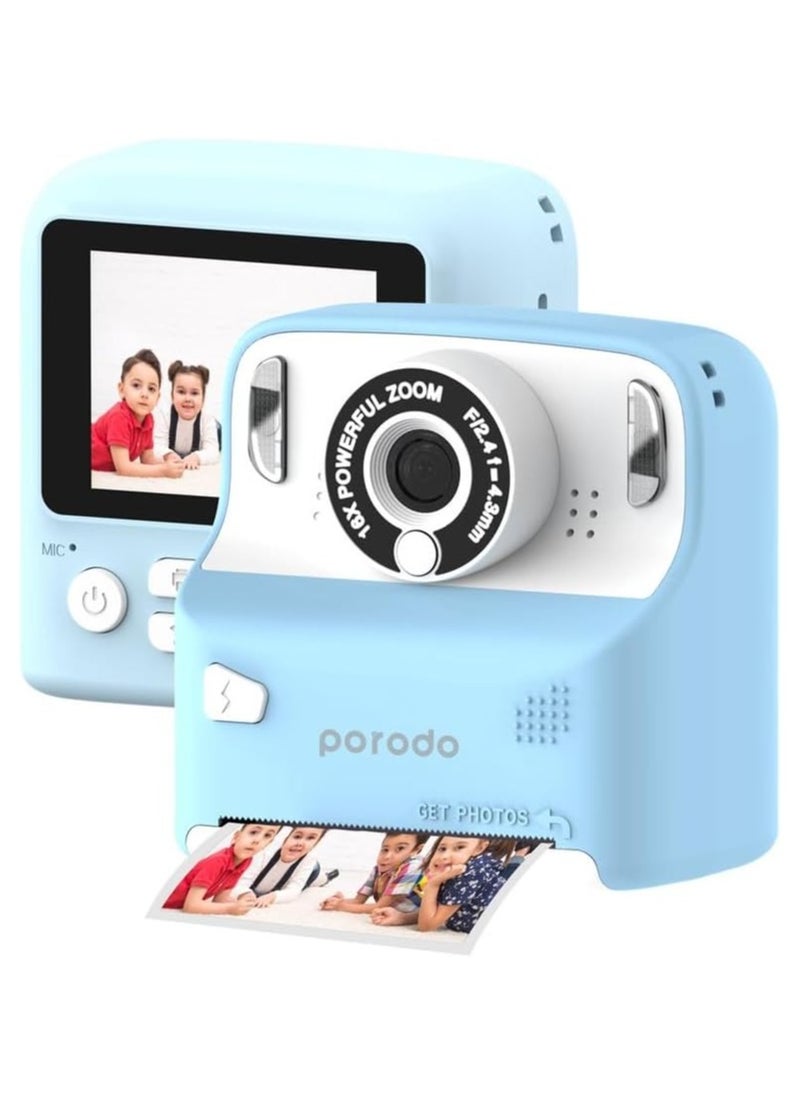 Porodo Lifestyle Kids Print Camera 1000mAh - Blue, Lightweight, Easy to Use, 100g, 10x5x3 cm, High Quality, Brand New